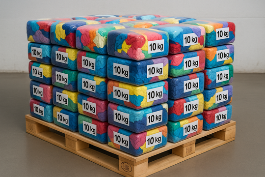 Europalette mit 30 Paketen à 10 kg Frottee bunt Putzlappen
